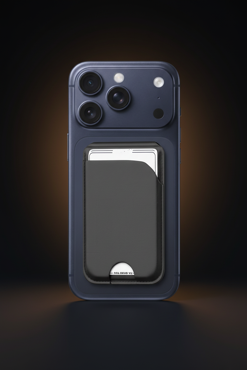 Navy iPhone with Open MagSafe Wallet